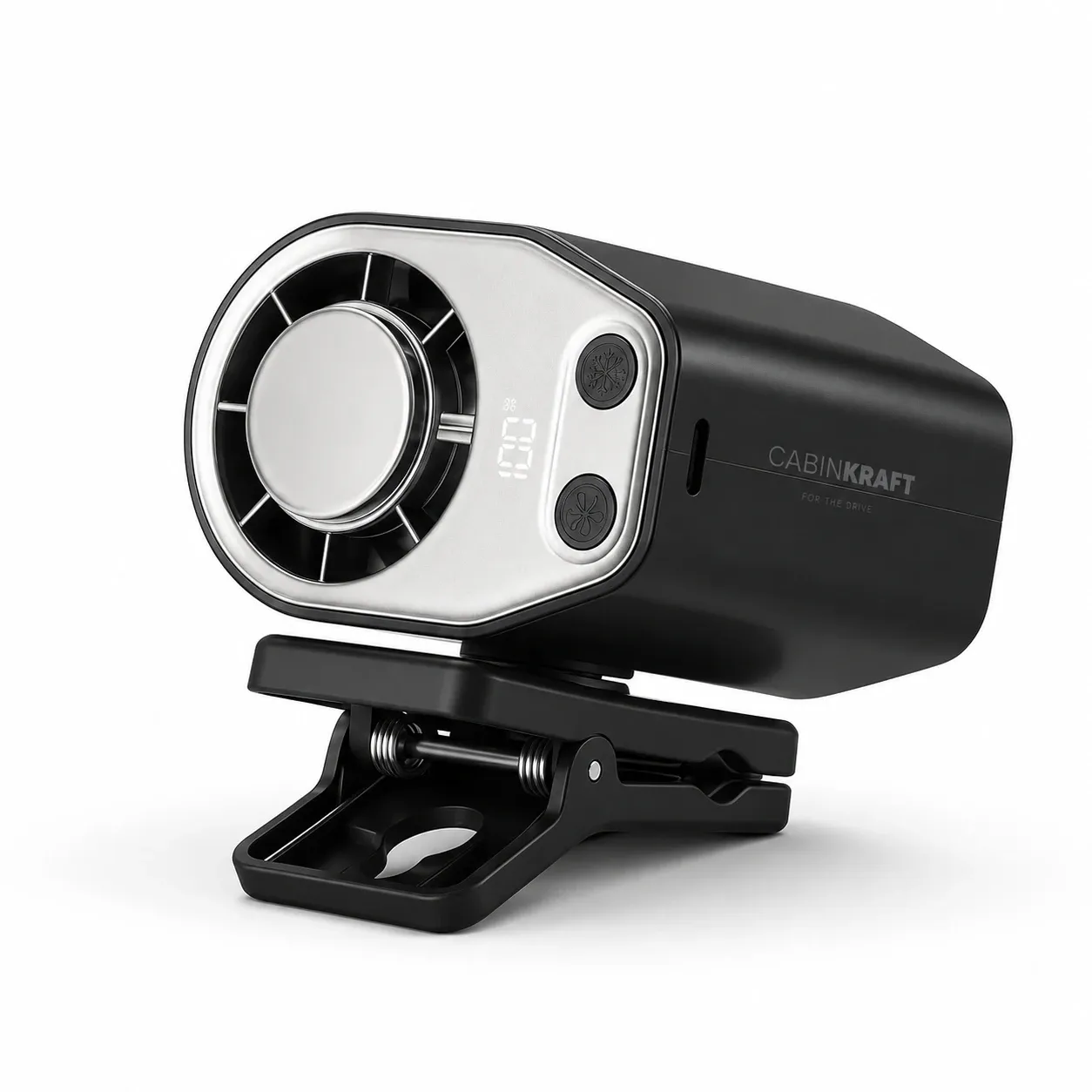 Rechargeable Clip-On Car Fan with LED Display, 360° Adjustable