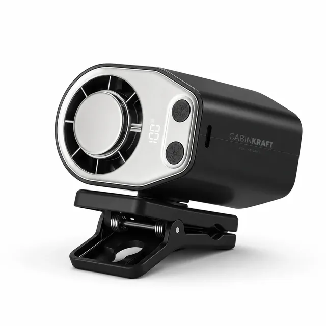 Rechargeable Clip-On Car Fan with LED Display, 360° Adjustable