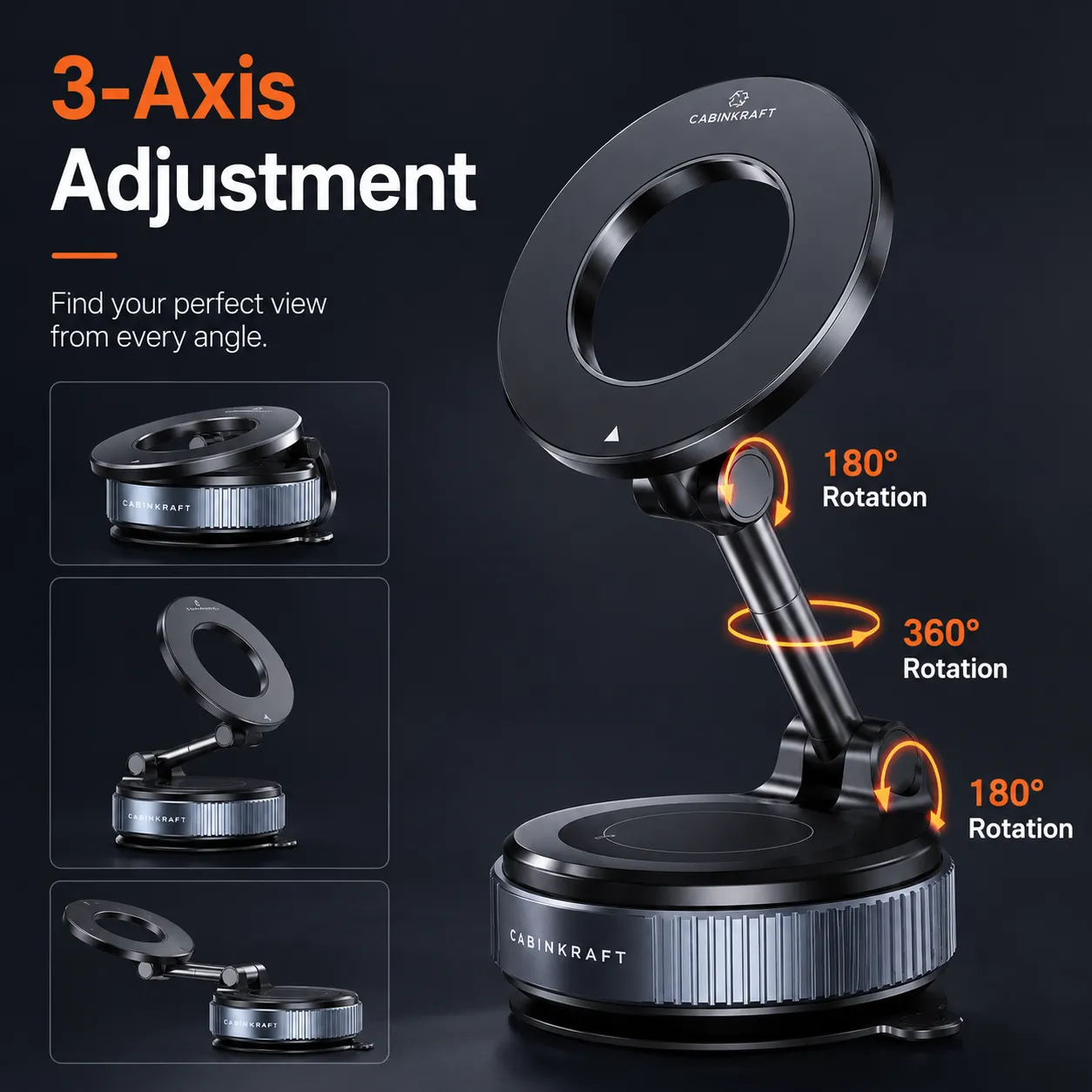 Magnetic Vacuum Suction Phone Mount, Foldable, 360° Adjustable
