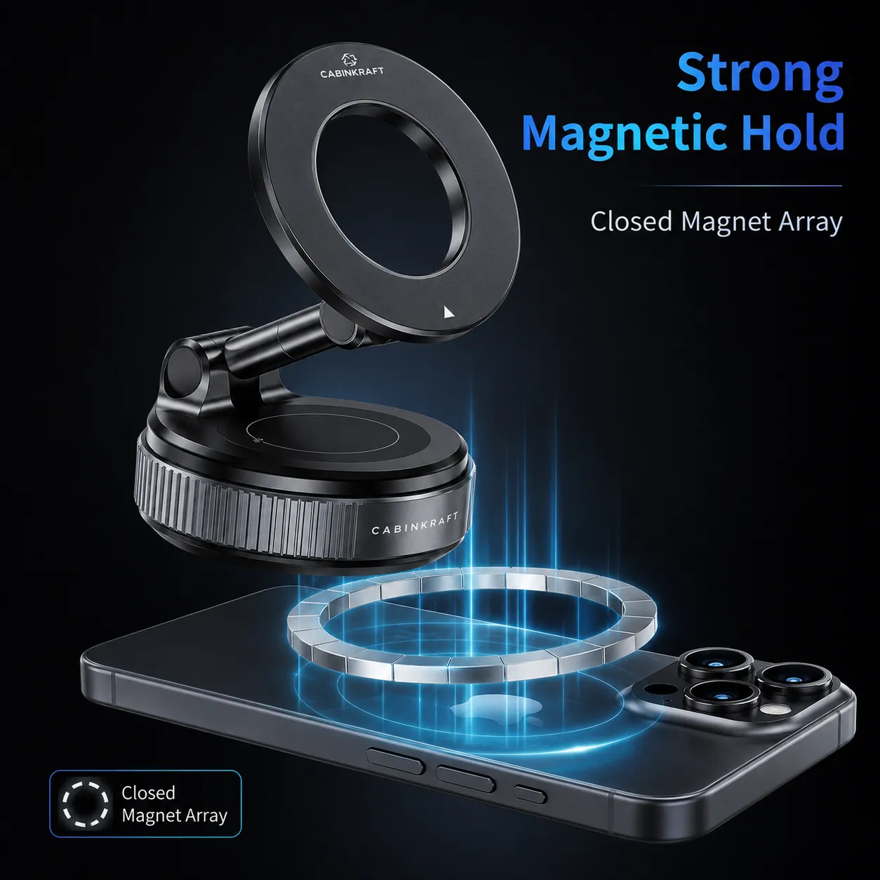 Magnetic Vacuum Suction Phone Mount, Foldable, 360° Adjustable
